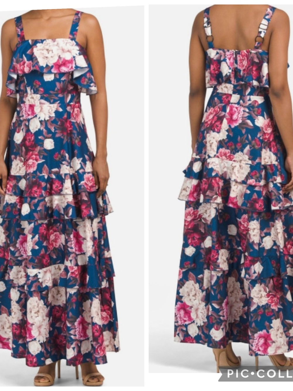 Dalia MacPhee  Square Neck Floral Tiered Maxi Dress Vacation Wedding guest
